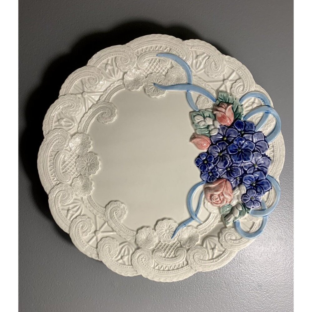 Fitz and Floyd Floral Embossed Plate White 8.5" Vintage 1993